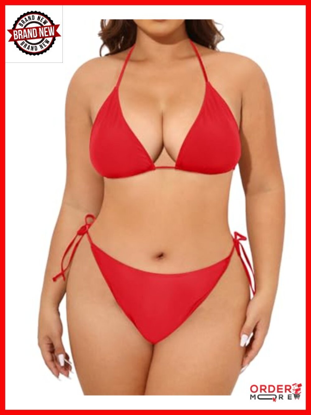 Plus Size String Triangle Bikini Set Halter Tie Side Swimsuit Two Piece Bathing
